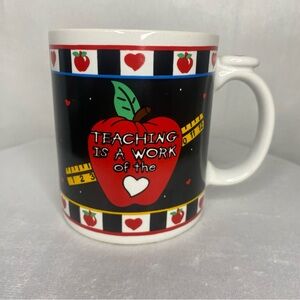 VTG Teaching Is A Work Of The Heart Coffee Mug Red Apple Ruler Checkered 12oz